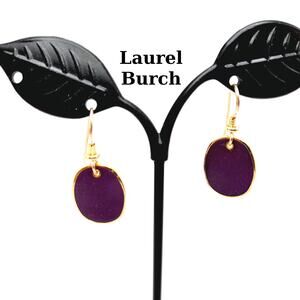 Laurel Burch Purple Enamel Earrings, Vintage Gold Plated Drop Earrings, 1980s